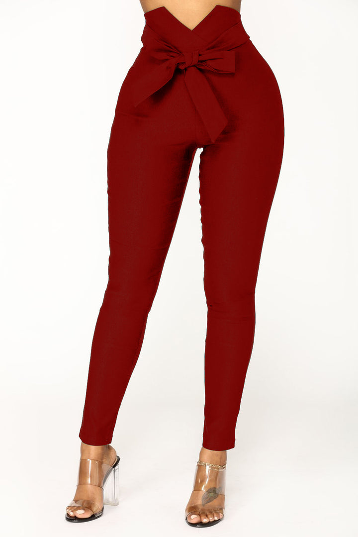 Stretch Skinny Pants with Bow