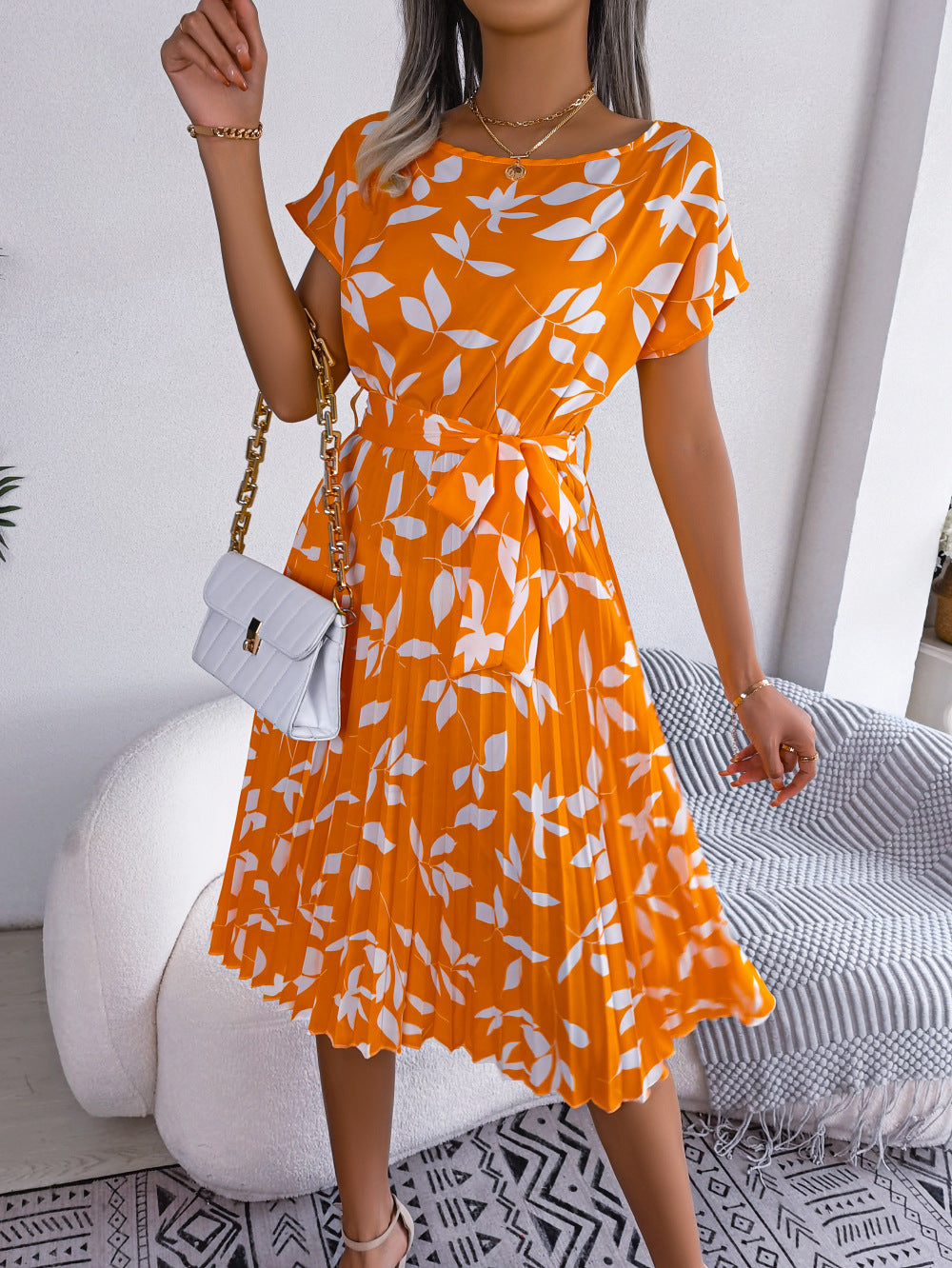 Summer Leaf Print Dress Women's Beach Dress