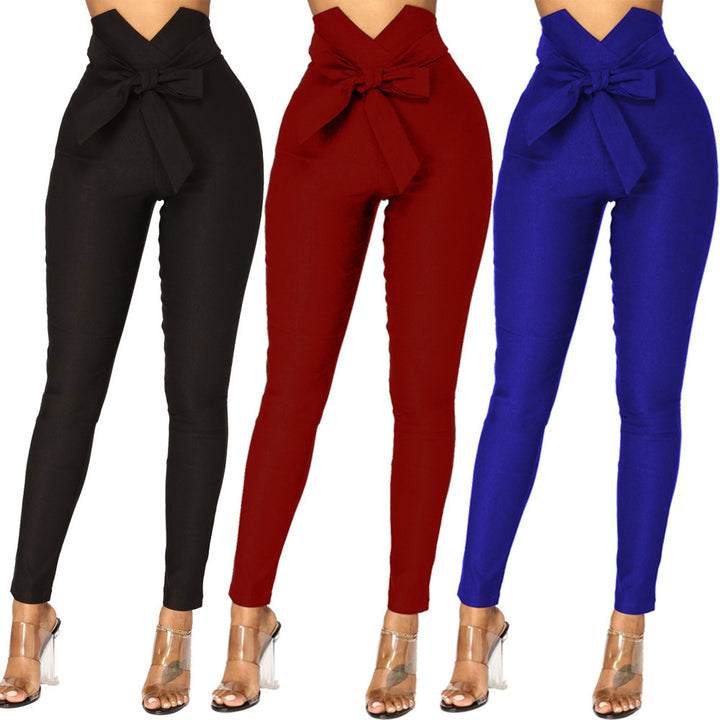 Stretch Skinny Pants with Bow