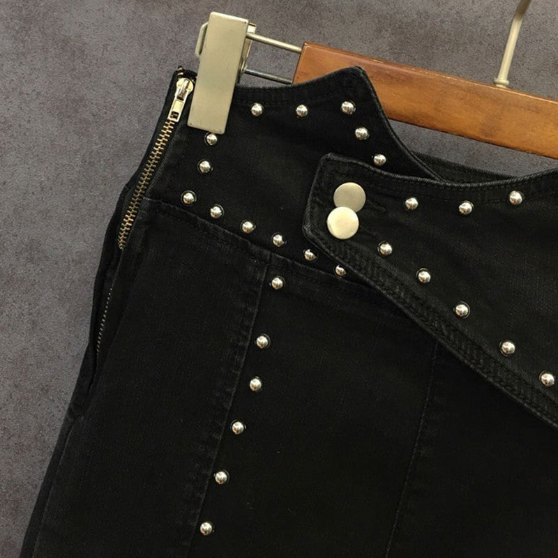 High waist industry rivet jeans pants