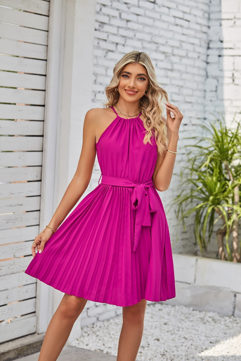 Round neck dress and pleated skirt